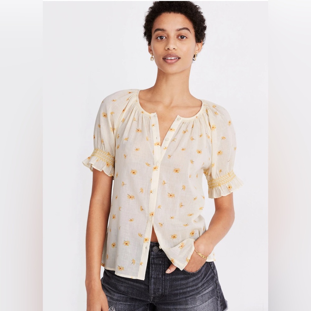 Madewell smocked button up top